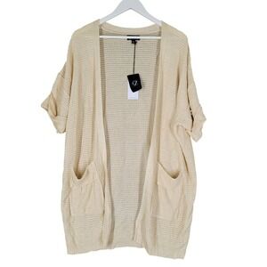 Collection by Cezele Open Knit Cardigan Women Medium Cream Short Sleeve Longline